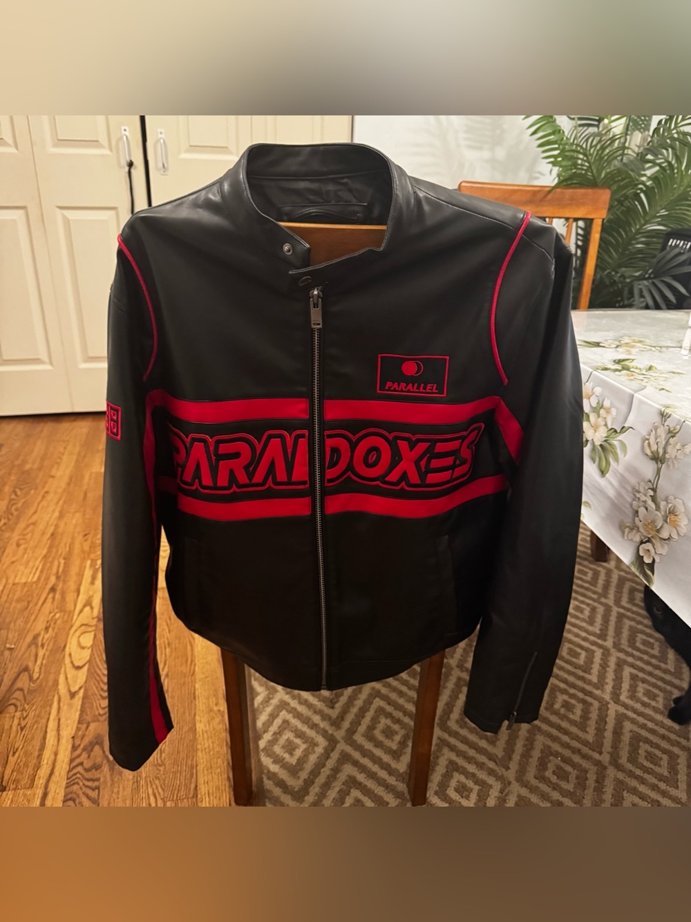 Bershka Paradoxes Black & Red Moto Leather Jacket Size L